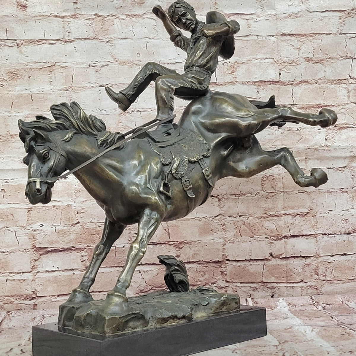 Bucking Bronco Cowboy Sculpture – Western Bron…