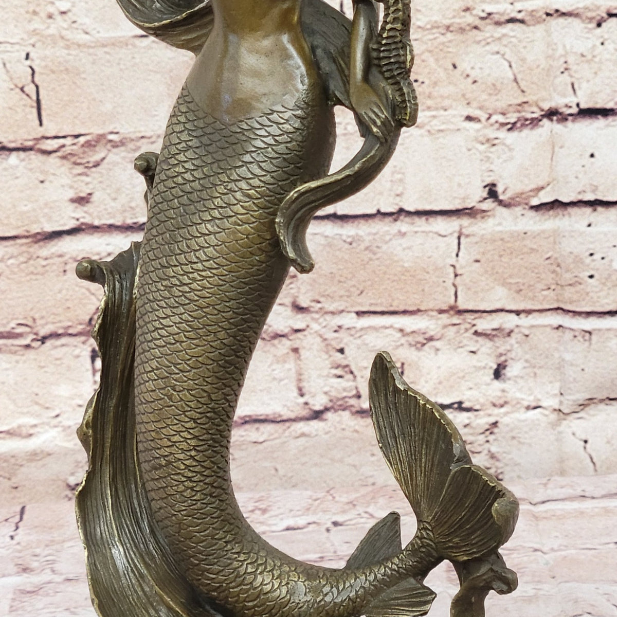 Hot Cast Bronze Mermaid Sculpture Statue Figure on Marble Base Origina