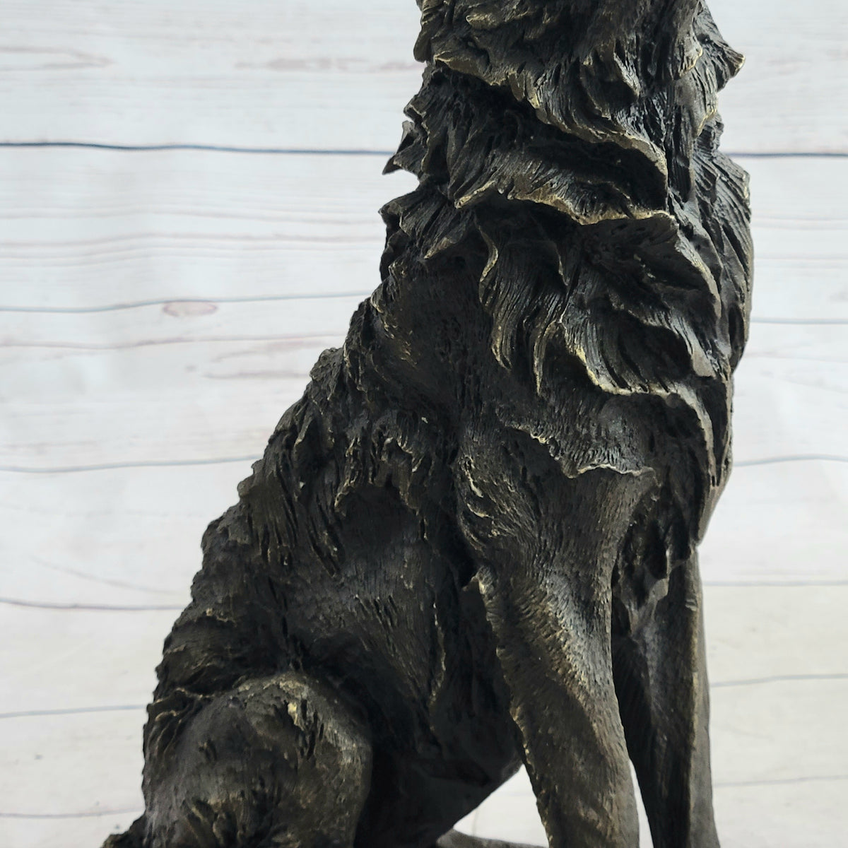 Wolf Howling at the Moon Bronze Statue Sculpture Figurine Signed Art 1 ...