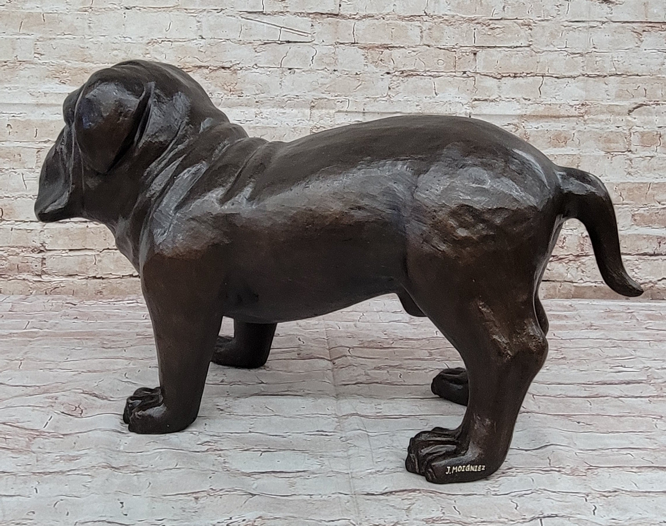 Vintage English Bulldog Bronze Statue, Puppy Dog discount Black Marble Base Figurine Pet