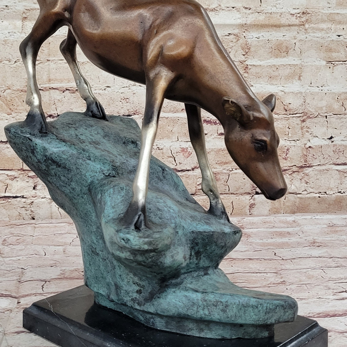 Limned Edition Bronze Deer Sculpture – Graceful Doe Drinking Water Sta ...