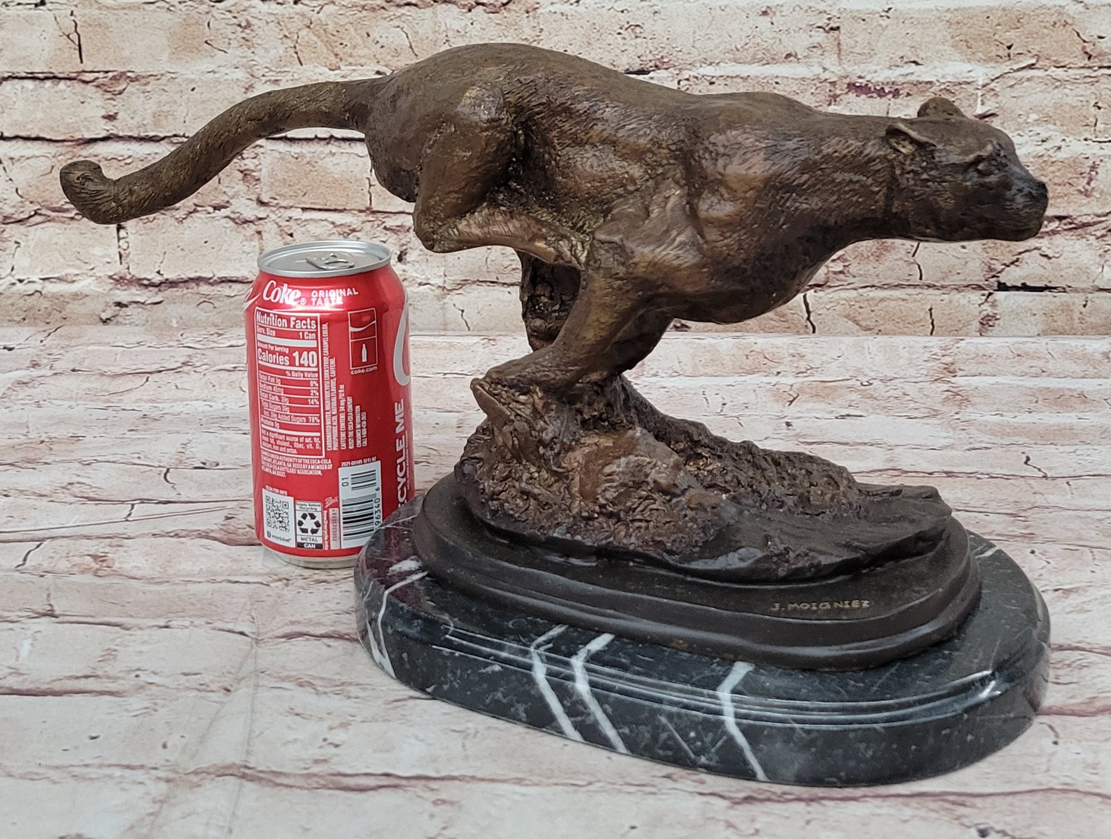 SIGNED STALKING PUMA PANTHER BRONZE SCULPTURE FIGURE STATUE ART