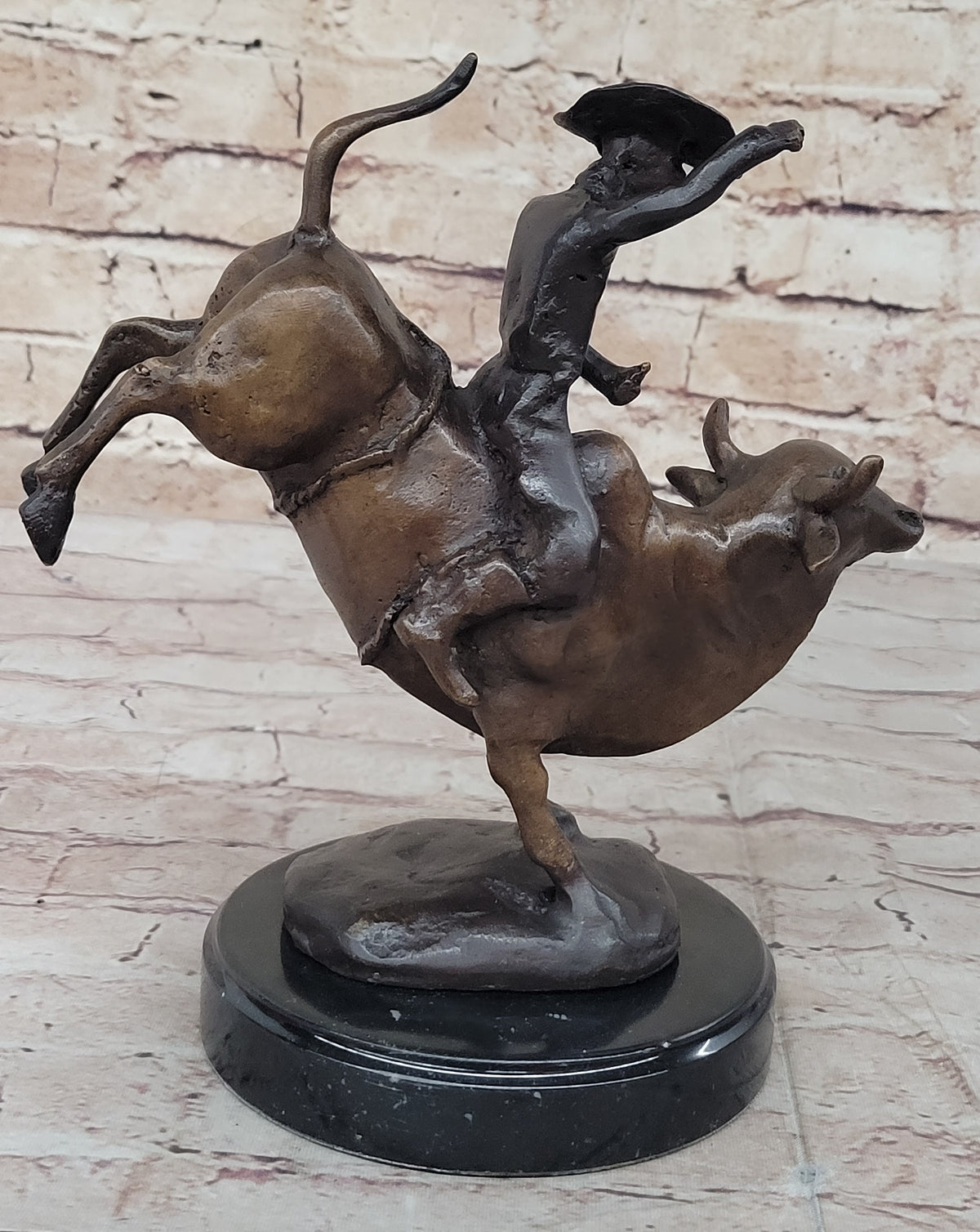 Cowboy Riding Bull Rodeo Bronze Sculpture Marble Base Statue – Bronzhaus