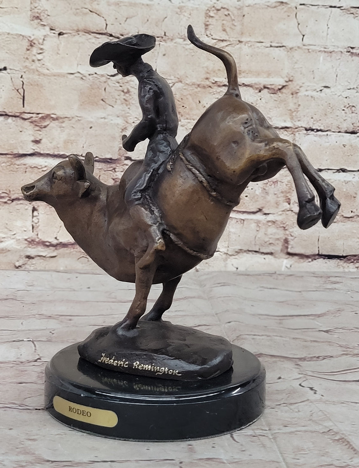 Bull Riding Statue Cowboy Riding Bull Rodeo Bronze Sculpture Marble Base Statue – Bronzhaus