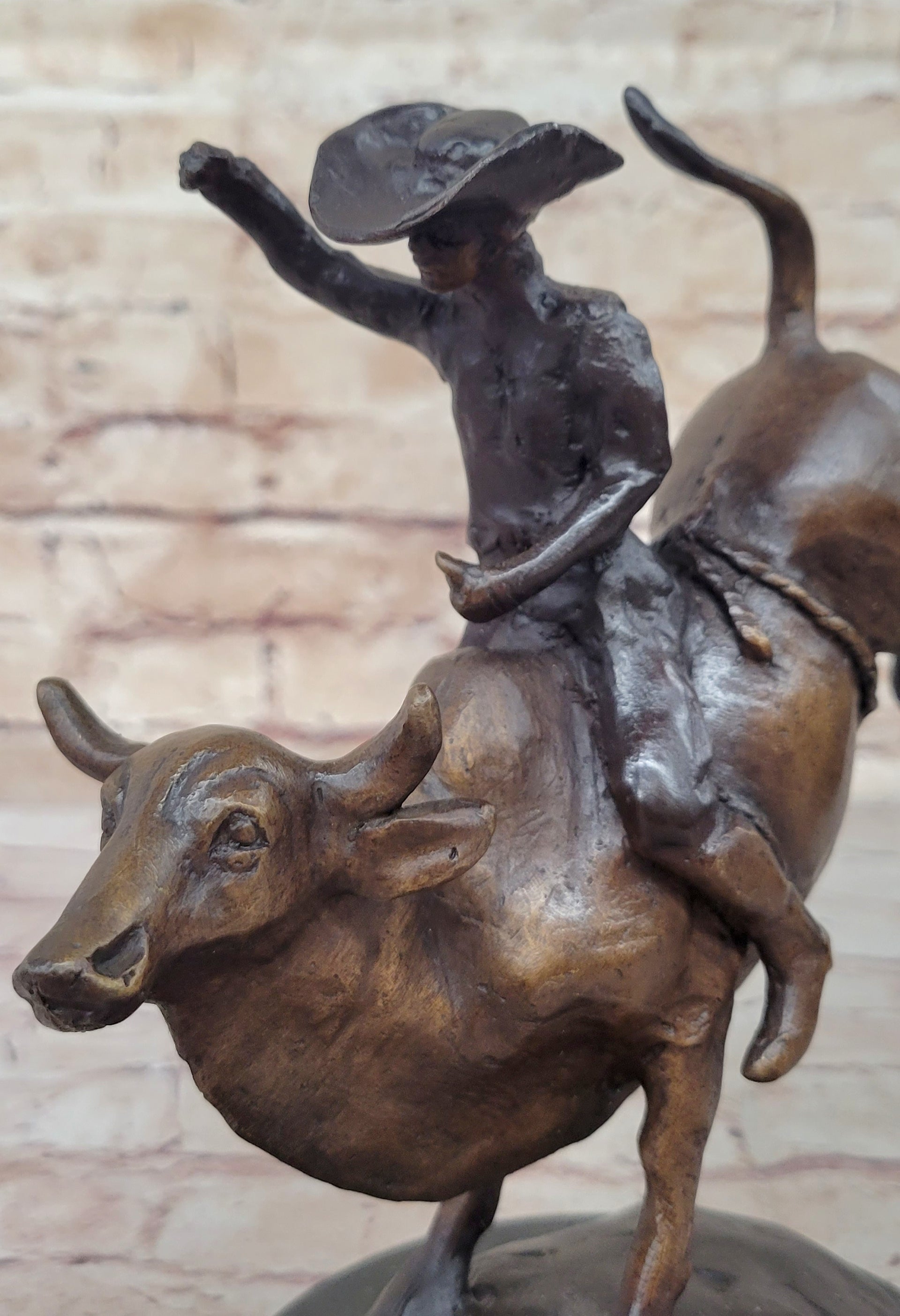 Cowboy Riding Bull Rodeo Bronze Sculpture Marble Base Statue – Bronzhaus