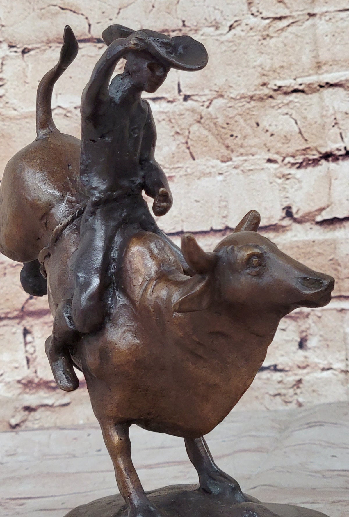 Cowboy Riding Bull Rodeo Bronze Sculpture Marble Base Statue – Bronzhaus