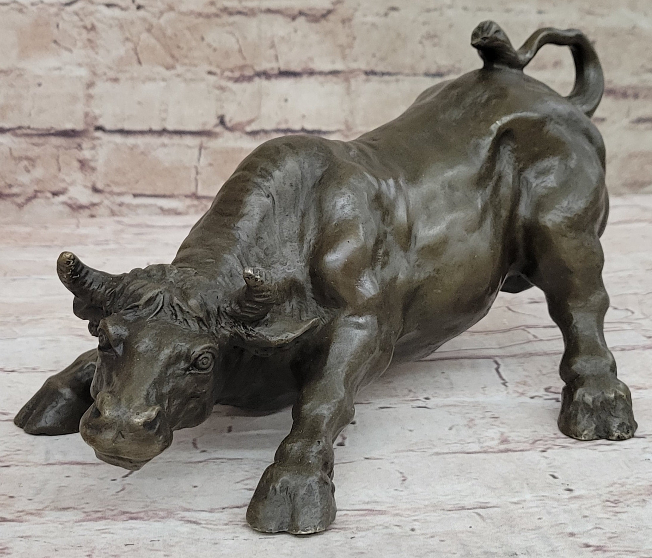 Bronze Sculpture Statue Abstract Bull Horns Figurine Stock Broker Sale Gift Decor