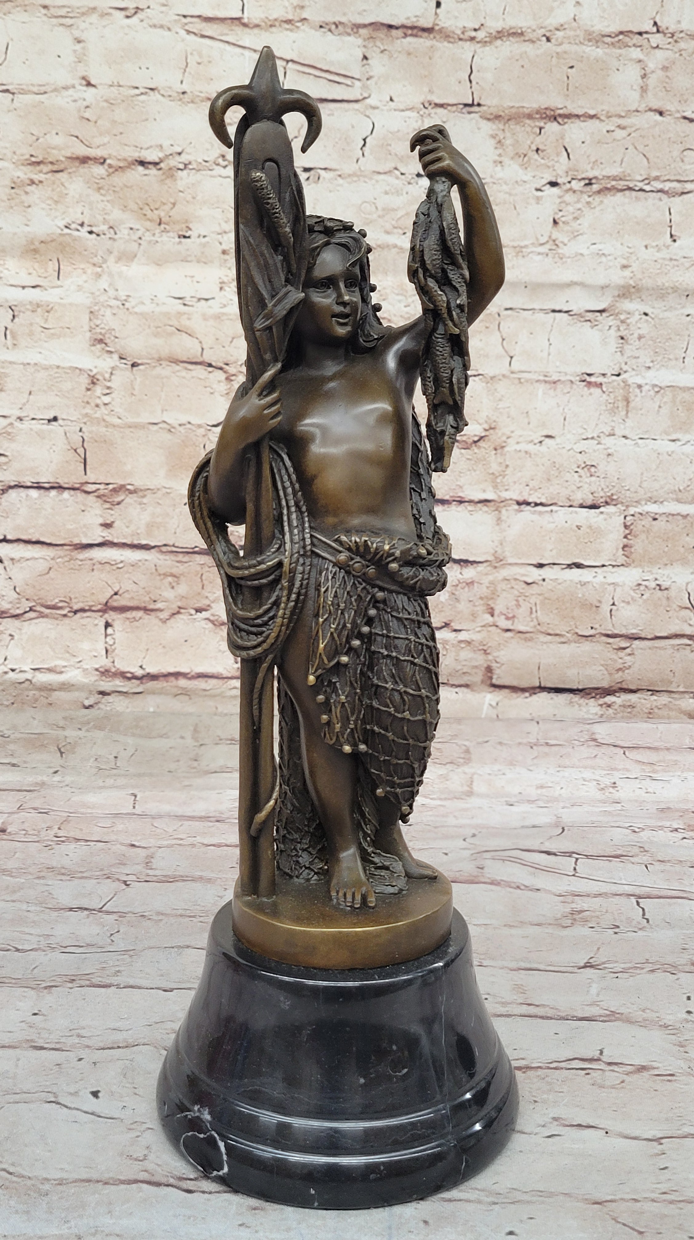 Bronze Sculpture of Young Fisherman Boy by Albert Ernest Carrier Belleuse