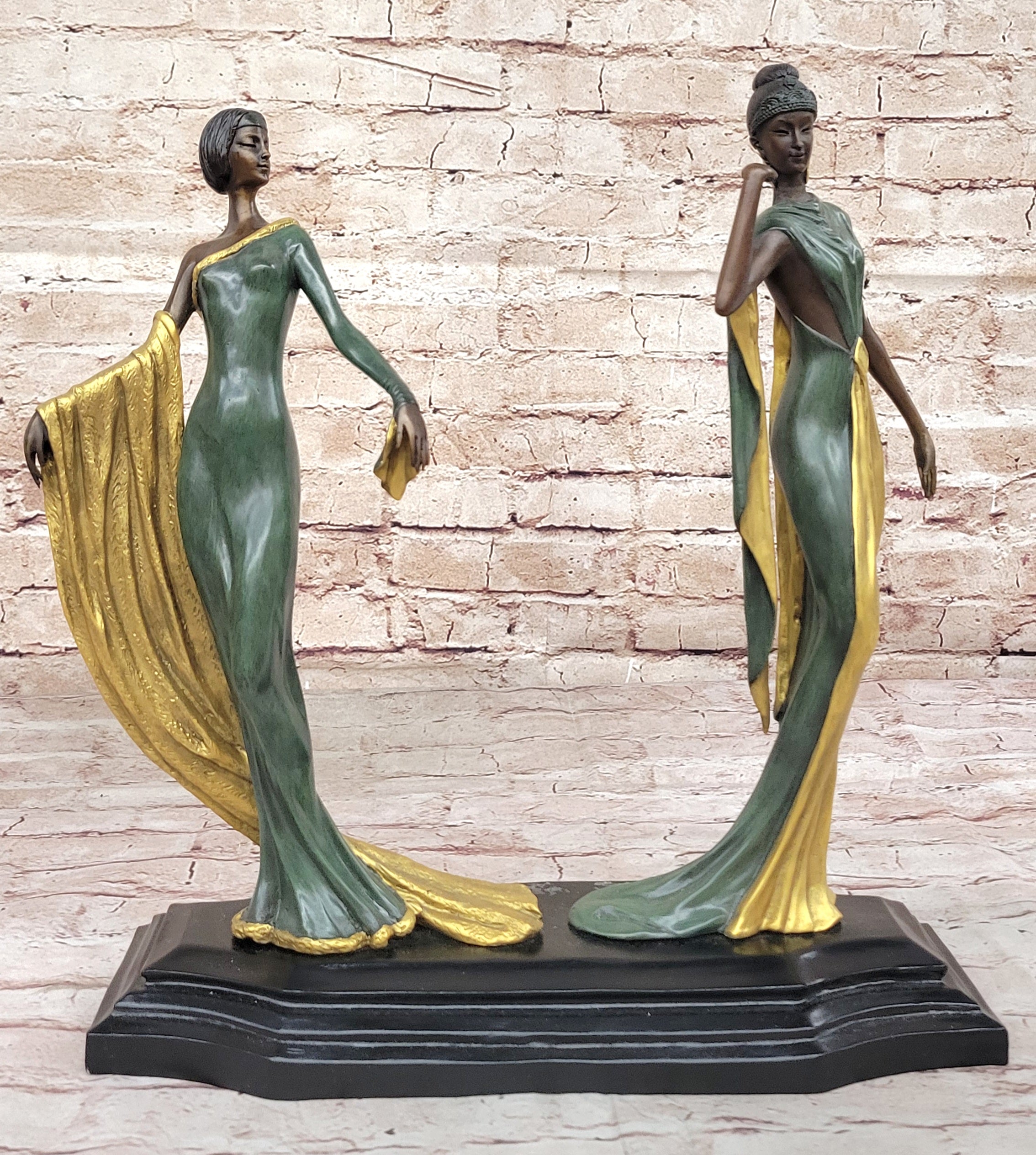 Erte Art Deco 1920's 1930's Fashion Models Bronze Sculpture on Marble Base