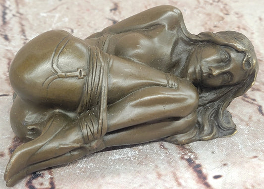 Hot Cast Bronze Bondage Girl Nude Erotic Figurine Sculpture by Milo