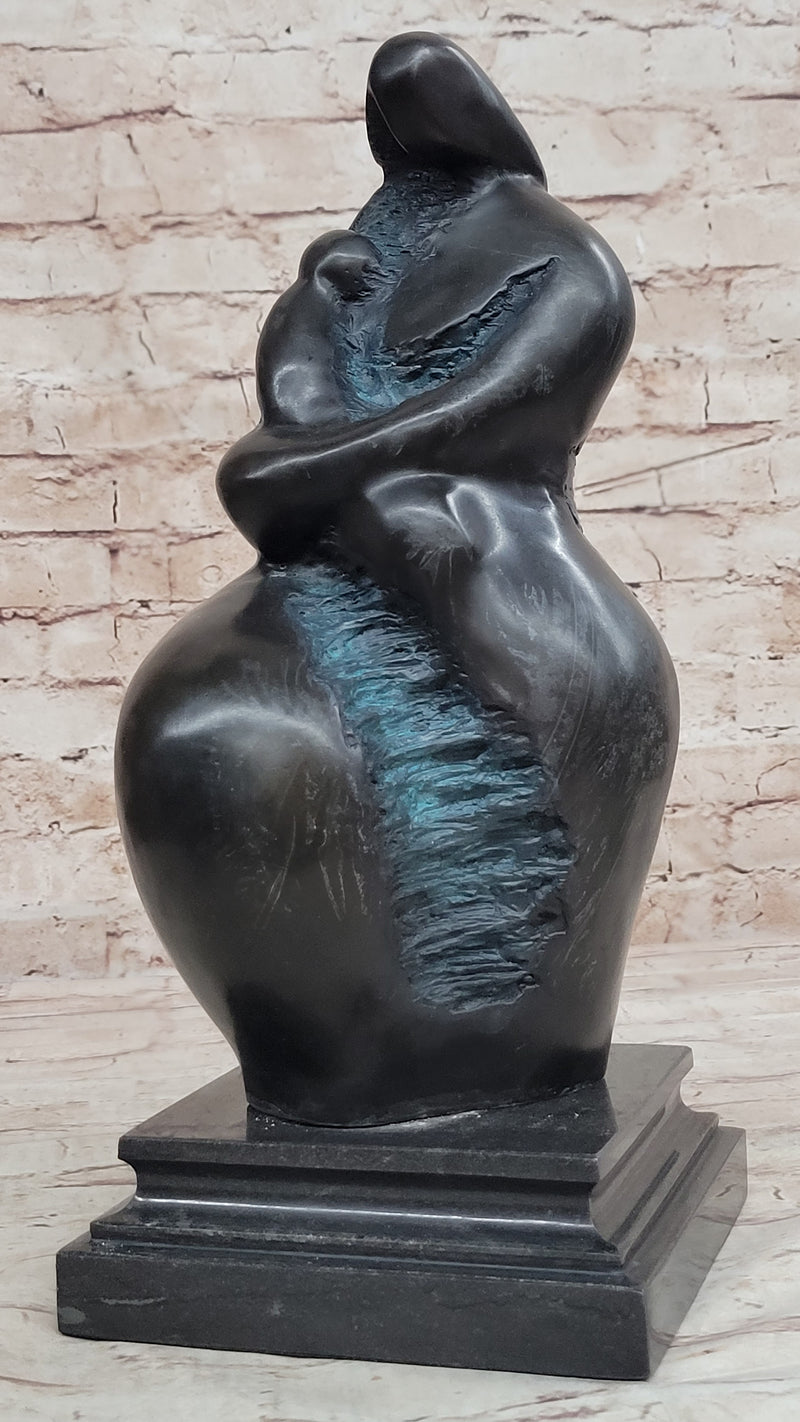 Hand Made Mother and Child in Green Patina by Botero Bronze Sculpture