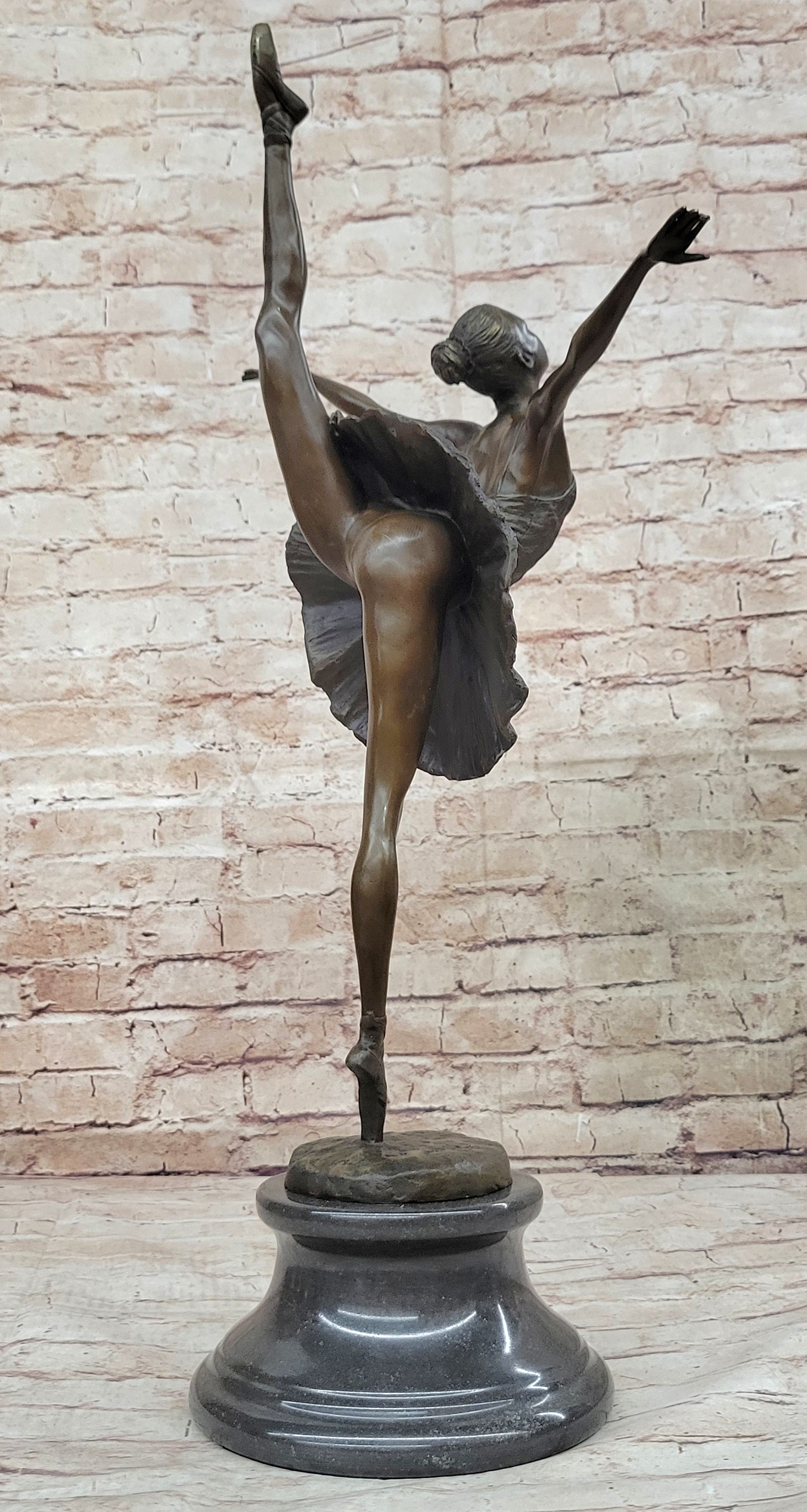 Arabesque Ballet Pose Ballerina Dancer Bronze Statue Sculpture on Marble  Base