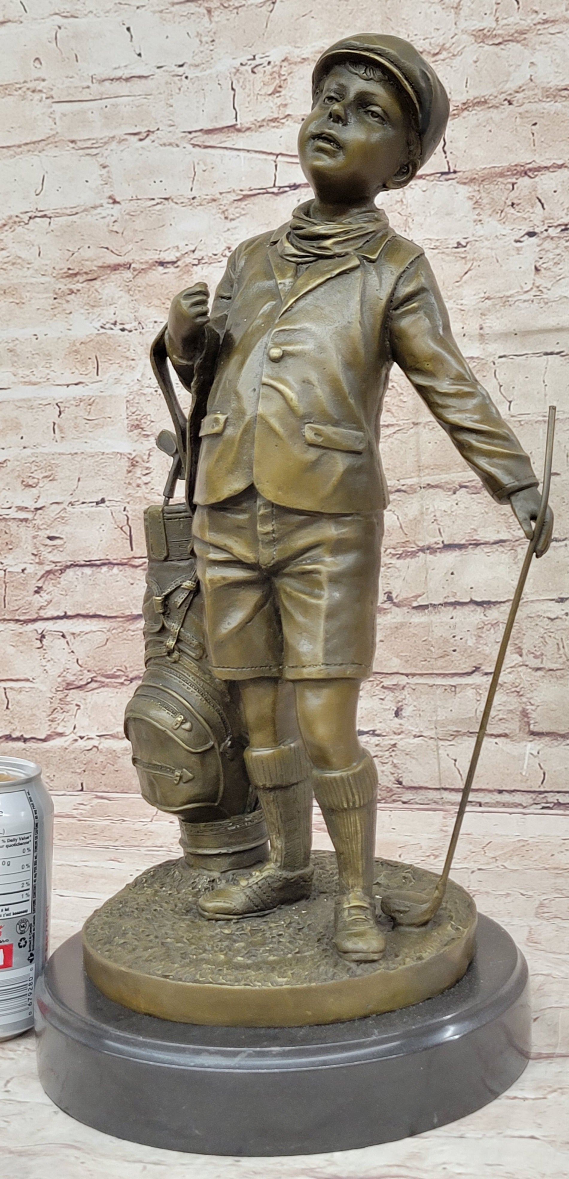 Hand Made Original Signed Artwork Caddy Boy Golfer Bronze Sculpture