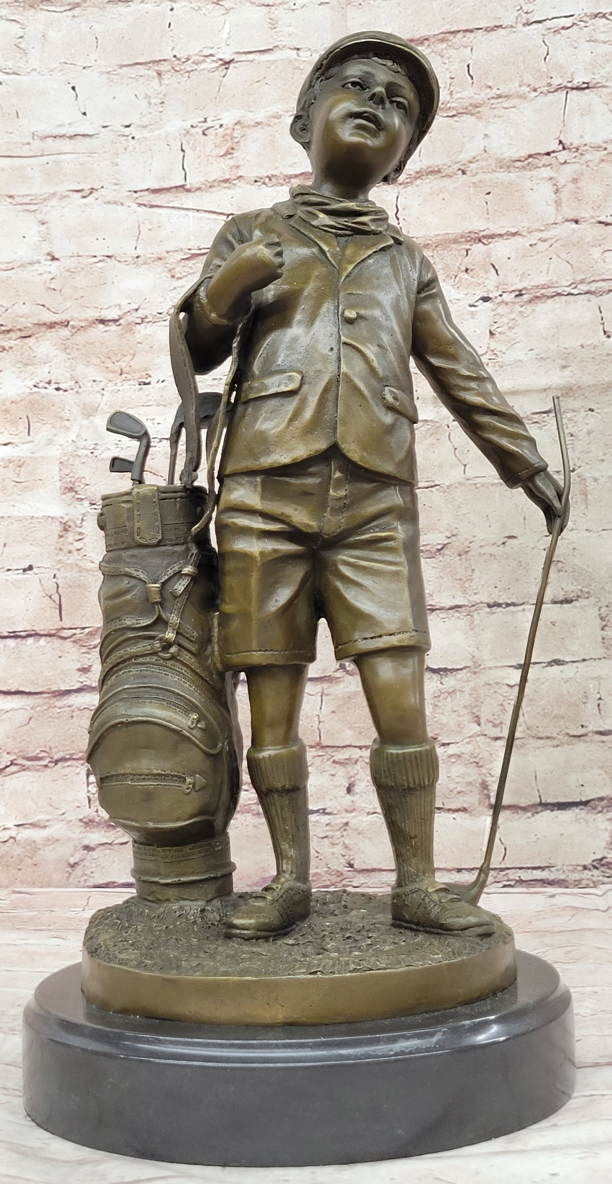 Hand Made Original Signed Artwork Caddy Boy Golfer Bronze Sculpture