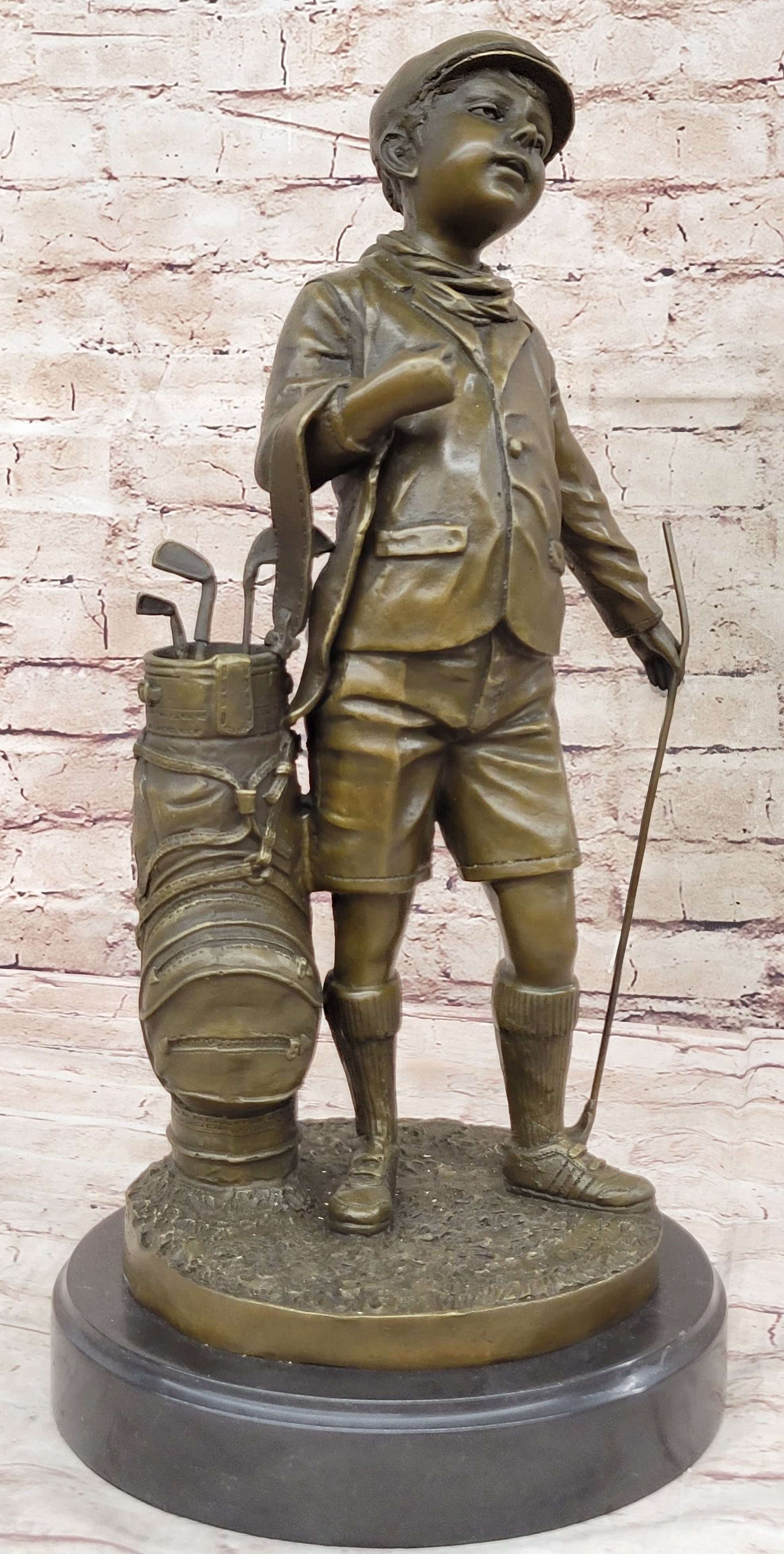 Hand Made Original Signed Artwork Caddy Boy Golfer Bronze Sculpture