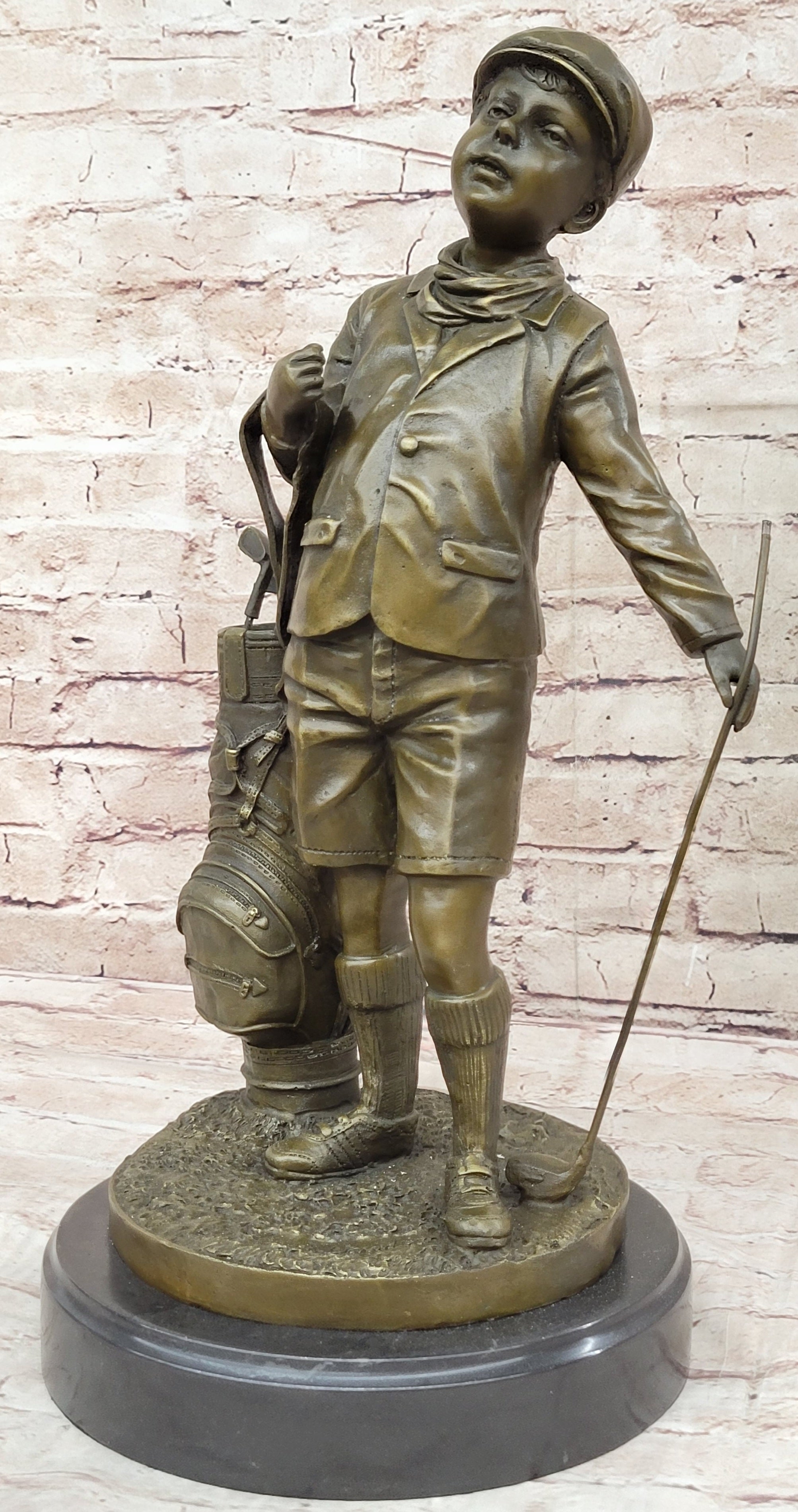 Hand Made Original Signed Artwork Caddy Boy Golfer Bronze Sculpture