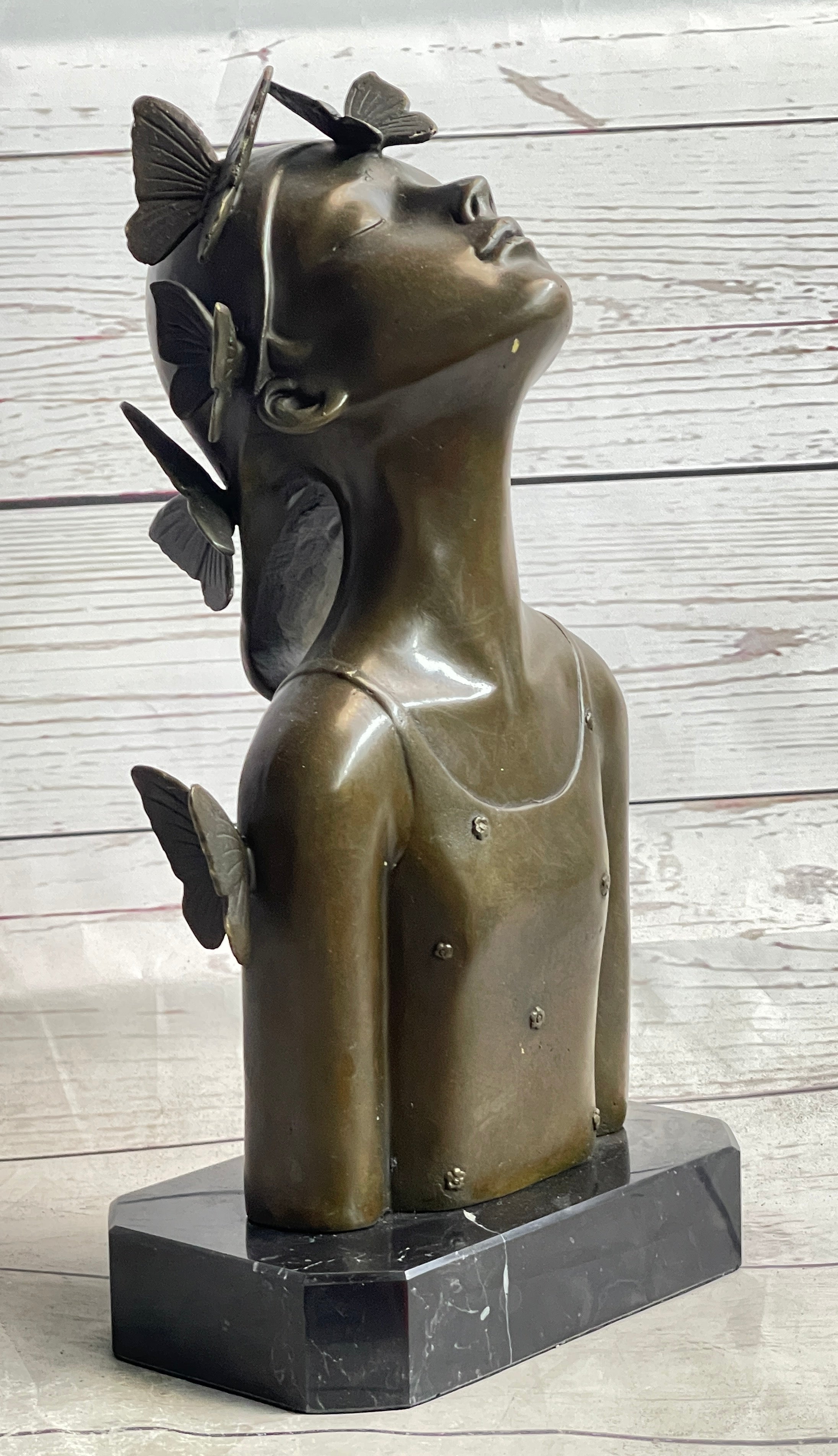 Abstract Bronze Sculpture of Young Girl with Butterflies 