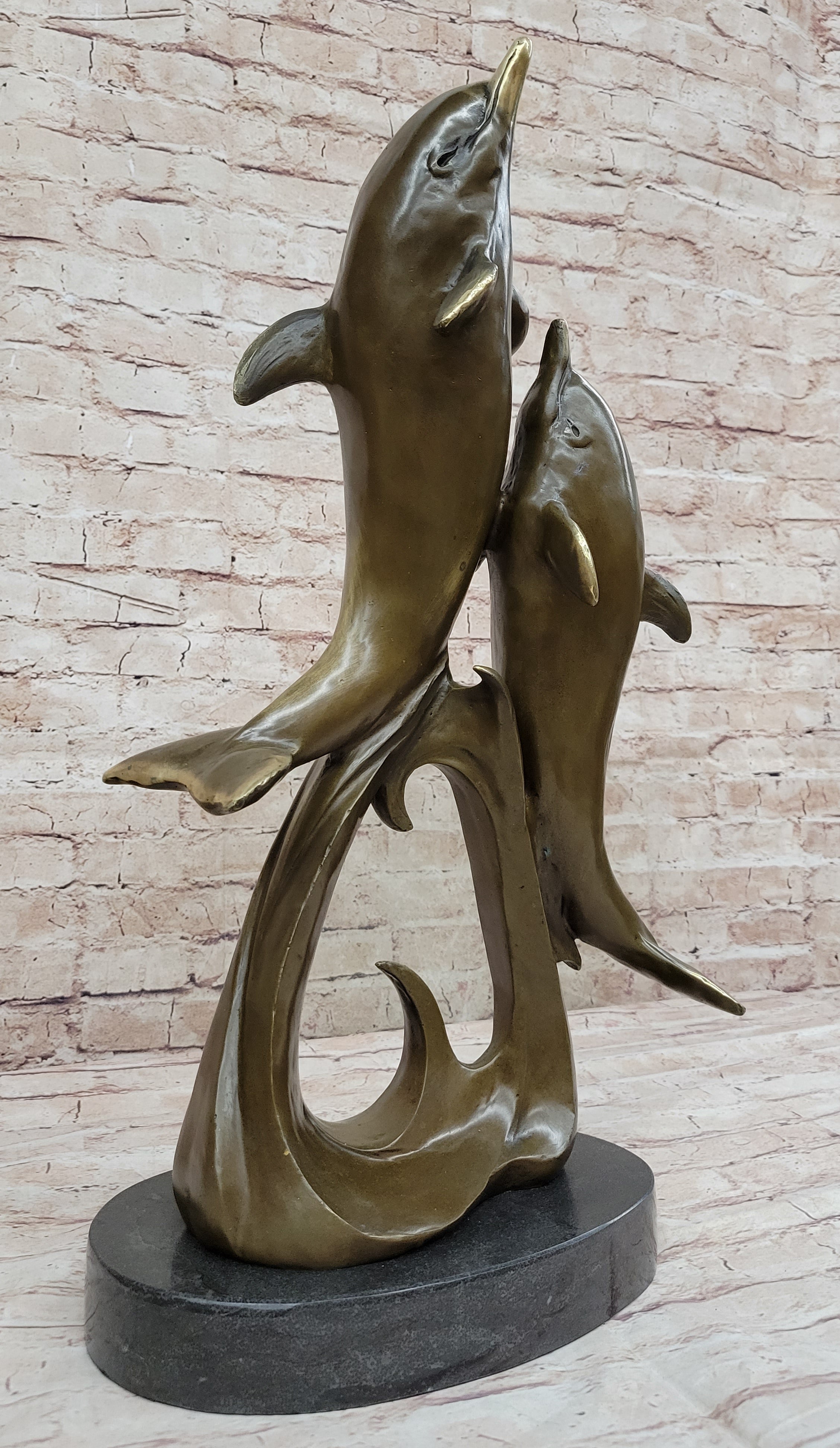 Dolphins Leaping from Water Ocean Sea Marine Life Bronze Sculpture Statue  Decor Art