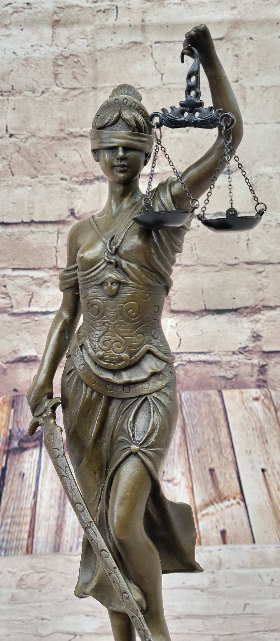 Large 14” Heavy Solid Bronze Lady Blind Justice Statue Lawyers Themis