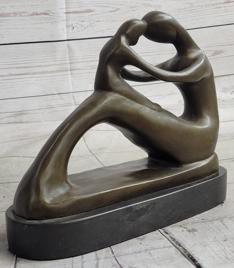 Signed Abstract Modern Mother Child Love Bronze Sculpture by Milo