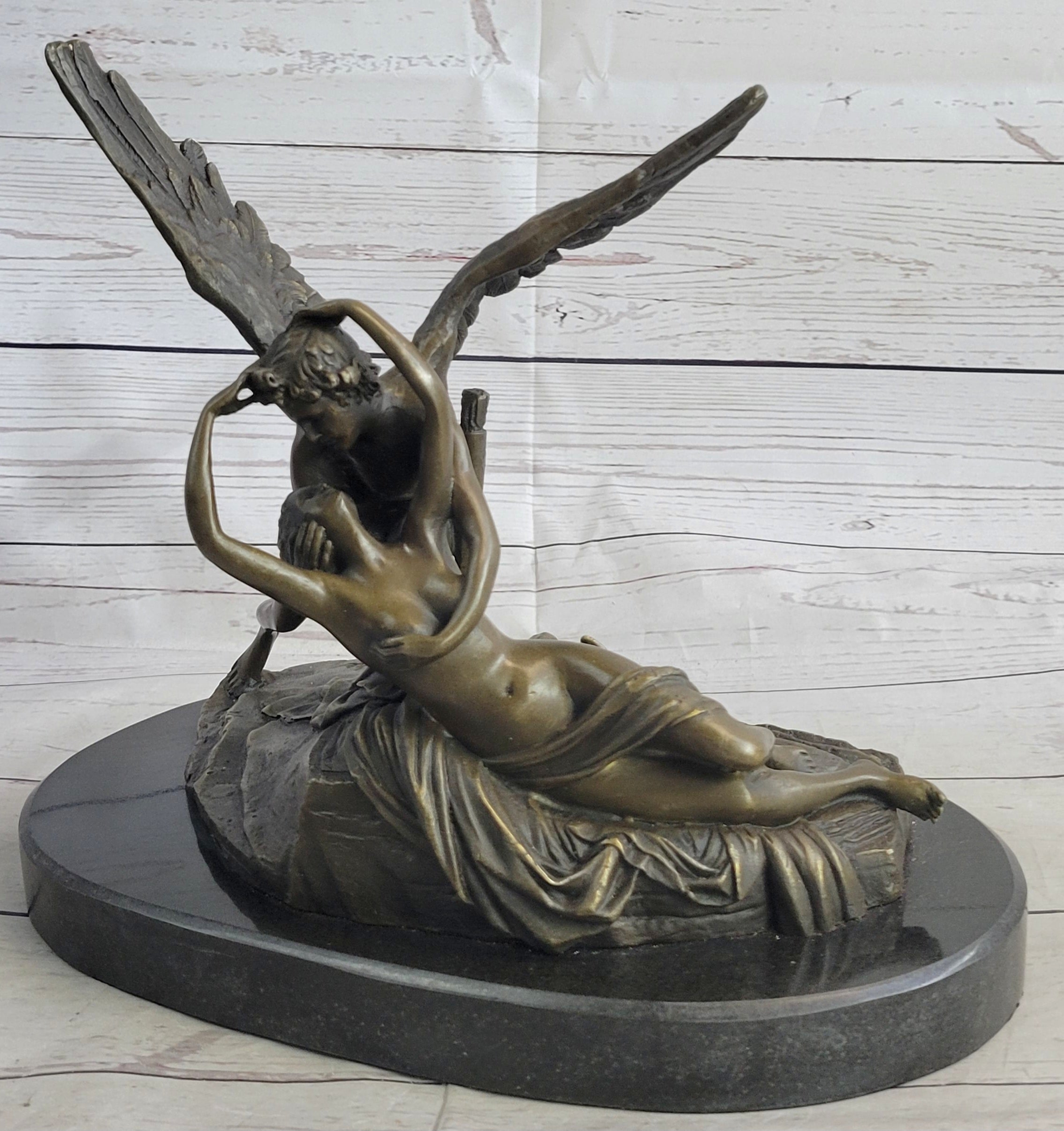 Bronze Sculpture Cupid & Psyche Nude Erotic Art by Riche Marble Base  Figurine