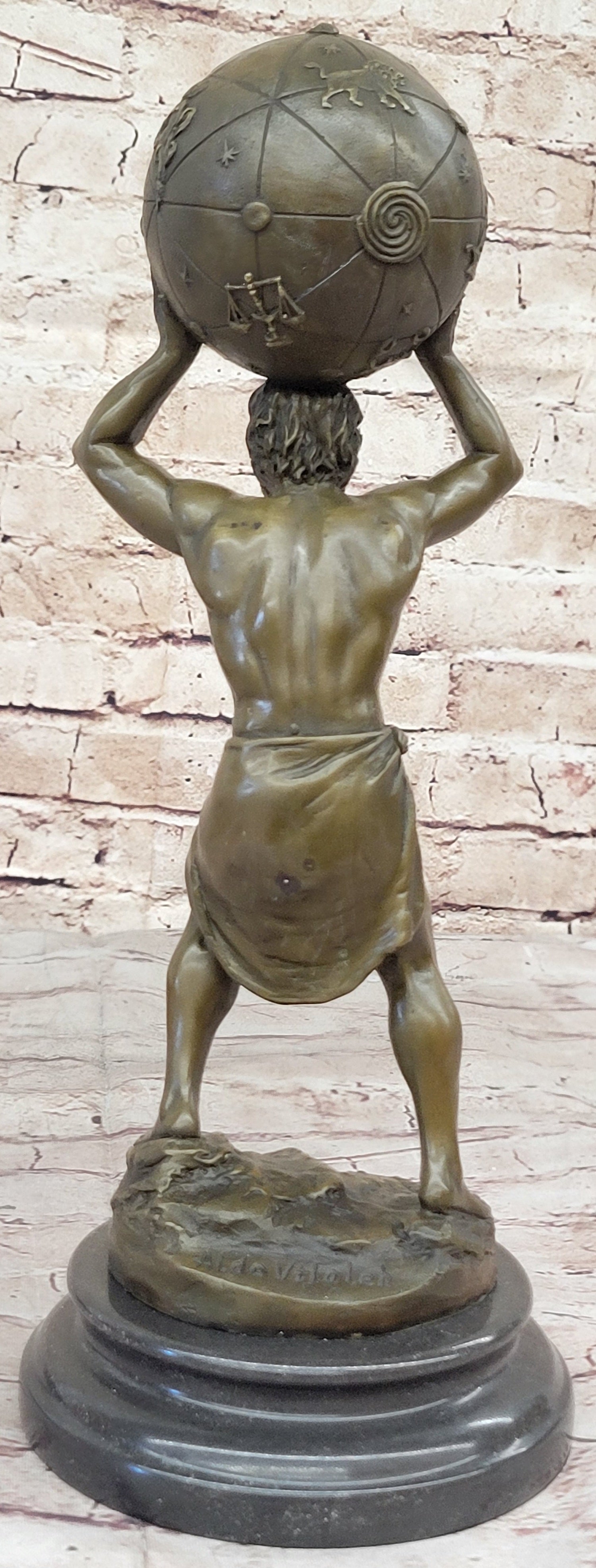 Decorative Greek Titan Atlas Statue With Celestial Spheres Globe Sculpture  Gift