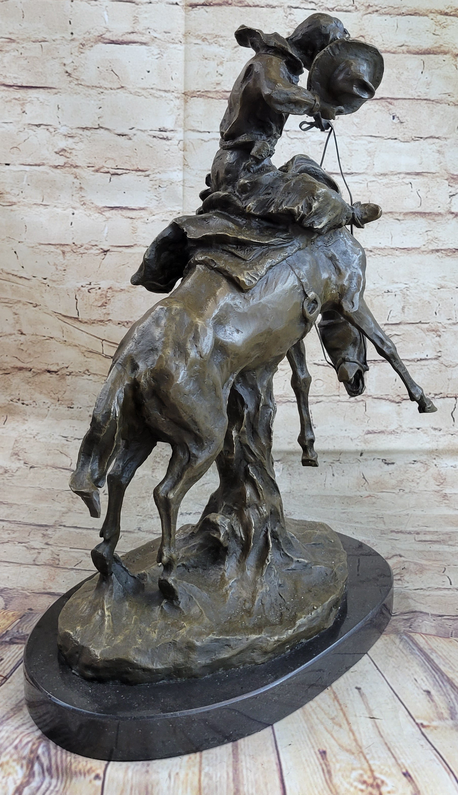 Western Decor Cowboy on Bucking Bronco Buster Horse Sculpture Statue