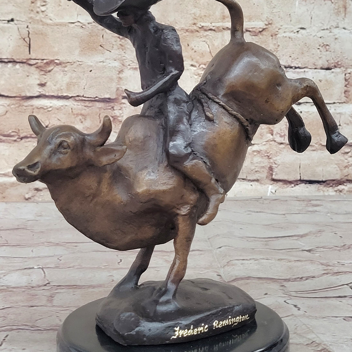 Cowboy Riding Bull Rodeo Bronze Sculpture Marble Base Statue – Bronzhaus