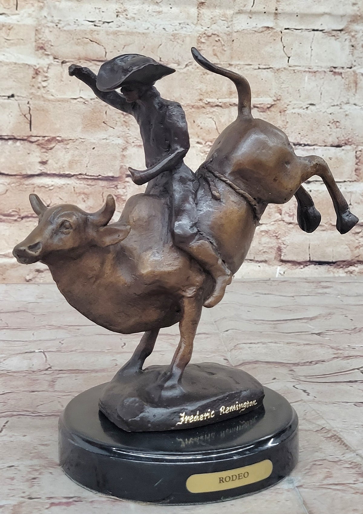 Bull Riding Statue Cowboy Riding Bull Rodeo Bronze Sculpture Marble Base Statue – Bronzhaus