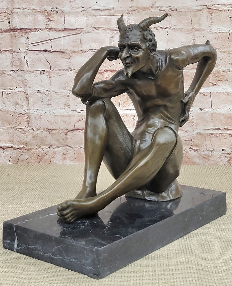Seated Nude Devil Satan Fawn Satyr Bronze Sculpture Statue Original Ar ...
