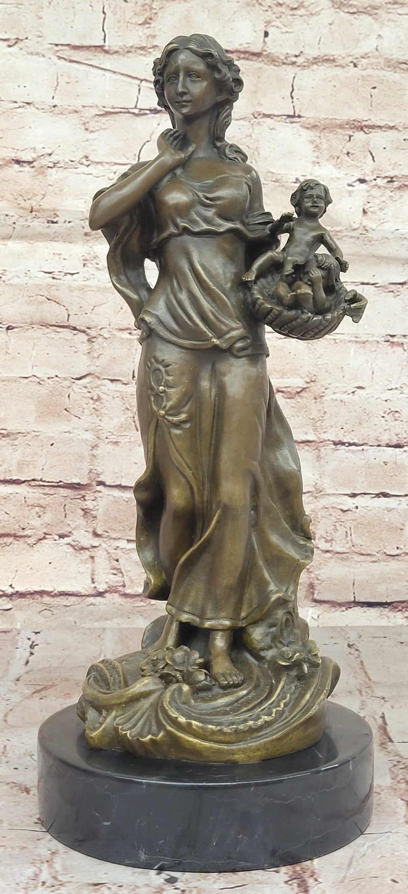 Bronze Mother and Child in Basket Statue