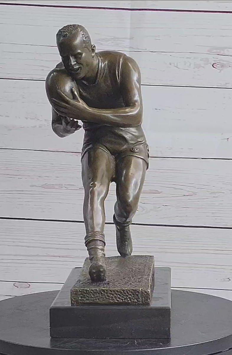 Handcrafted Aussie Rugby Player Bronze Sculpture Marble Base Trophy ...