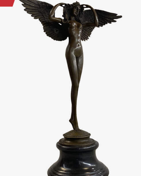 DESCENDING-NIGHT-by-adolph-weinman-bronze -metal -statue-winged-female-angel 