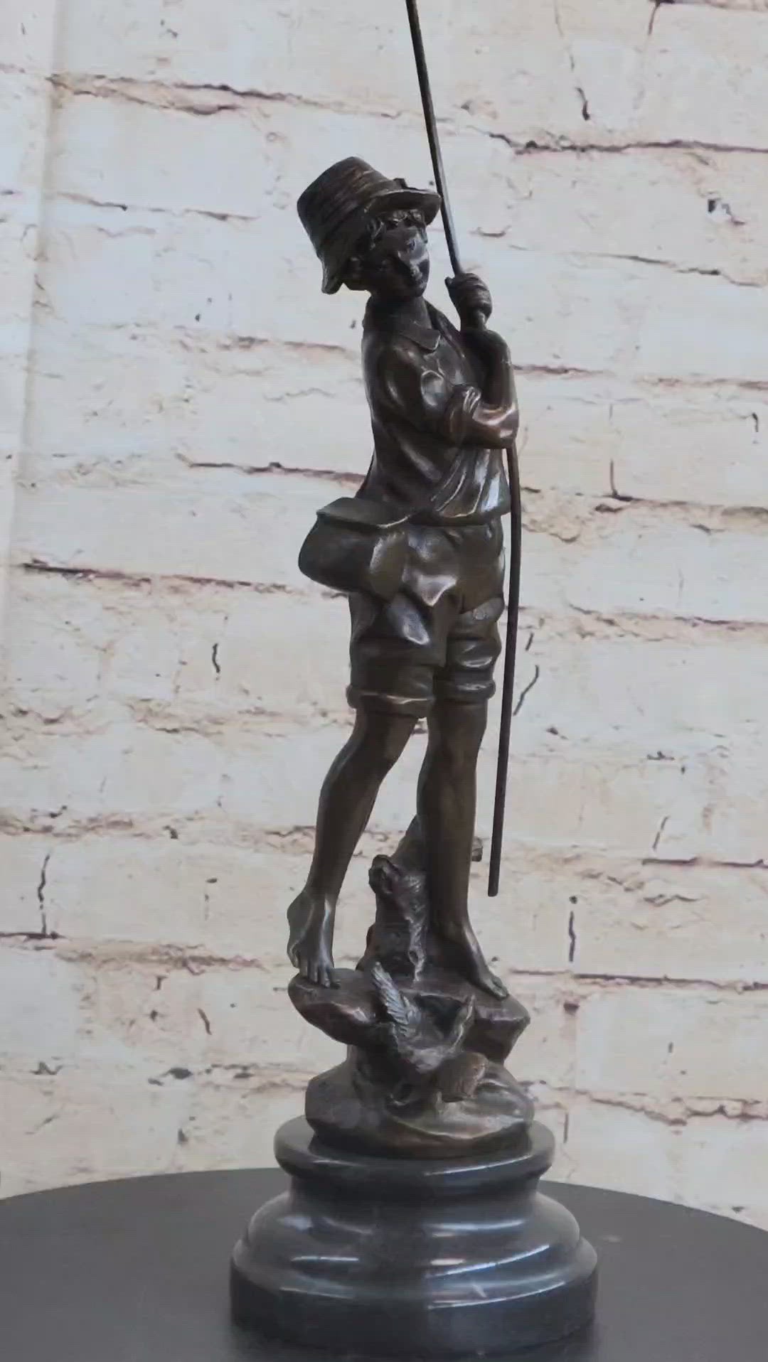 Signed Original Milo Boy Fishing With Duck Bronze Sculpture Statue Figurine  Art