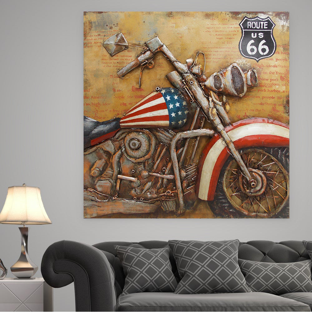 Evel Knievel Style American Flag Motorcycle 3D Wall Art Metal Cutout P ...