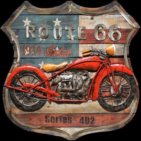 Route 66 American Flag & Red Motorcycle Biker Americana Wall Art 3D Me ...