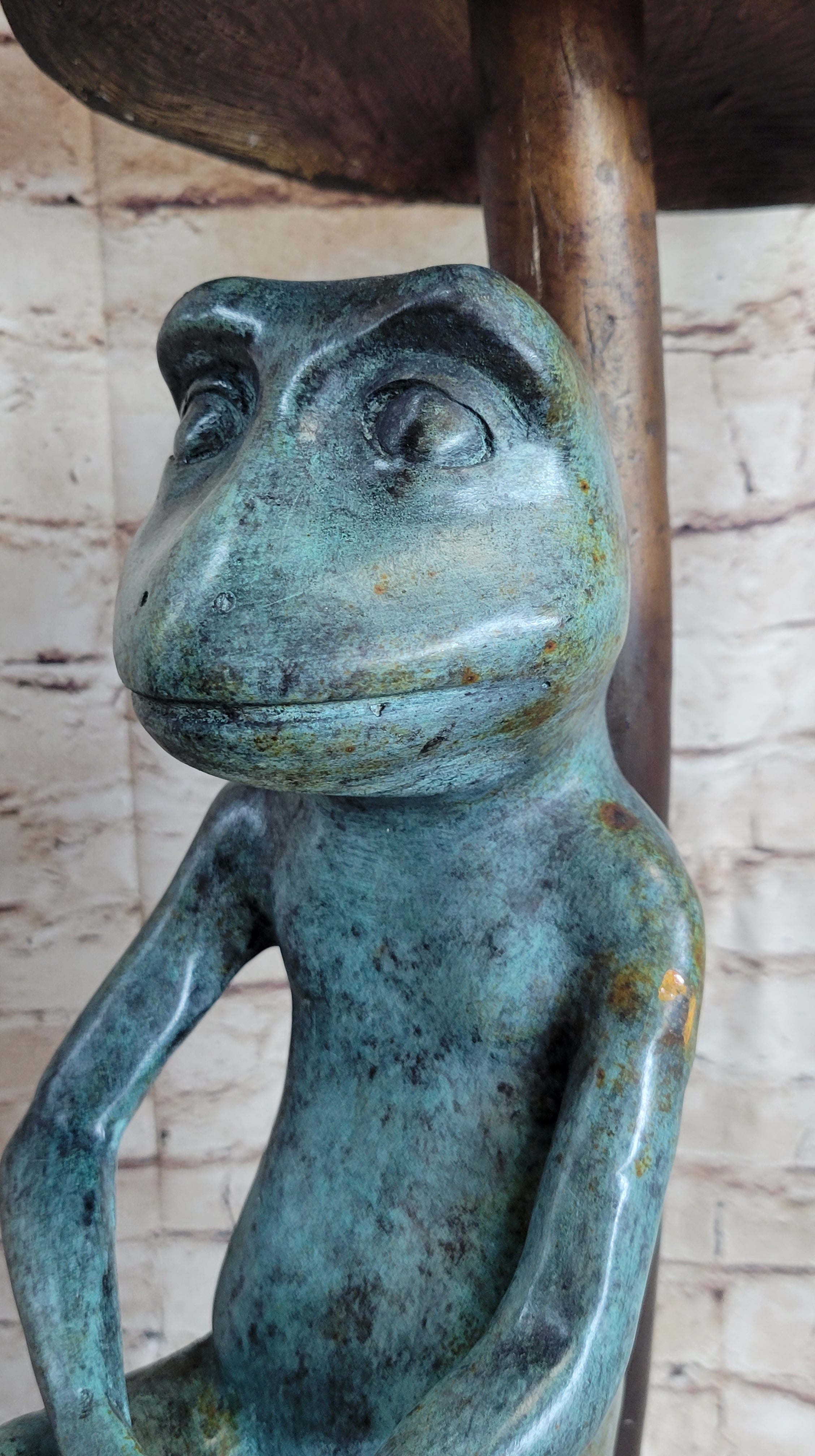 Bronze Sculpture Statue of a Frog Fishing Under a Mushroom Signed Original  Art