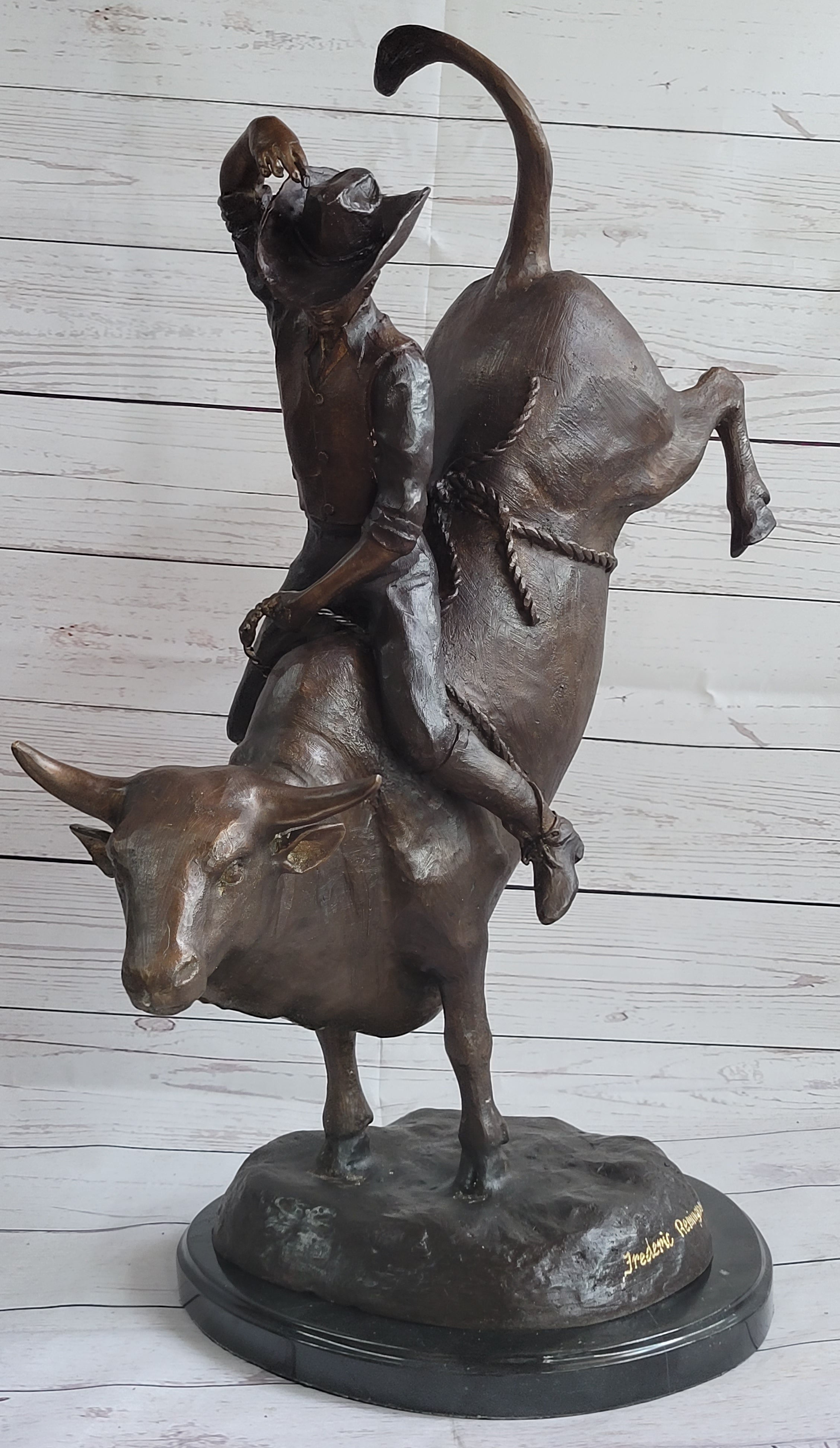 RODEO Bull Rider Bronze Statue Sculpture Western Decor Art 24