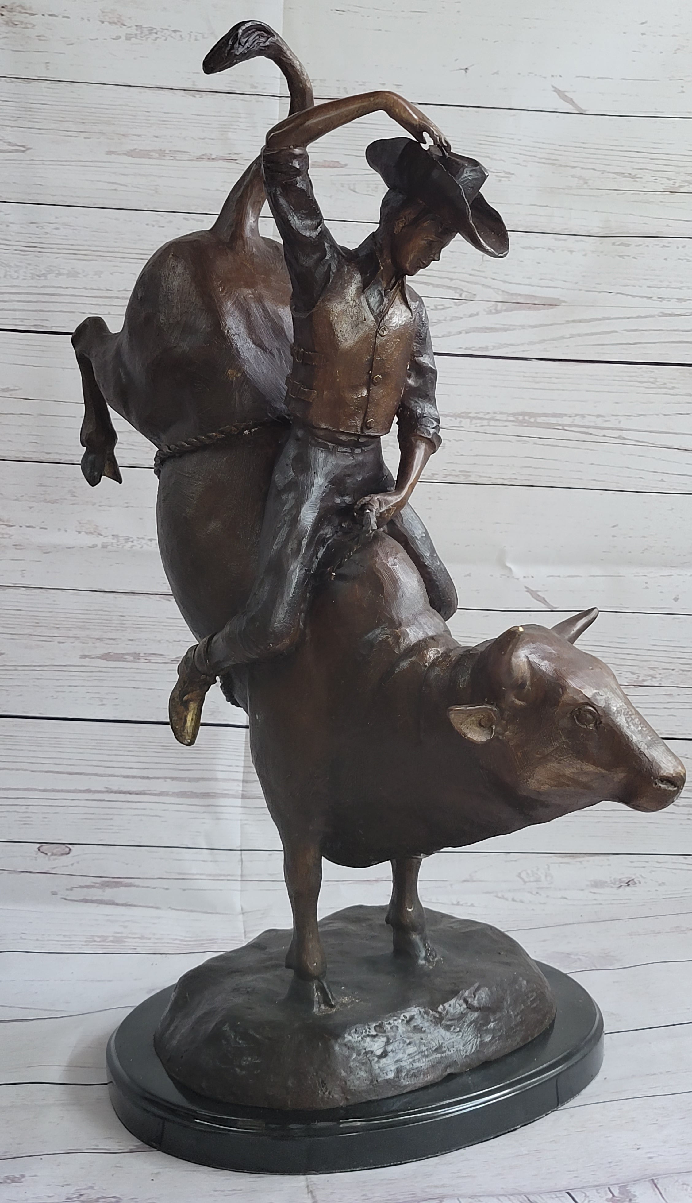 RODEO Bull Rider Bronze Statue Sculpture Western Decor Art 24