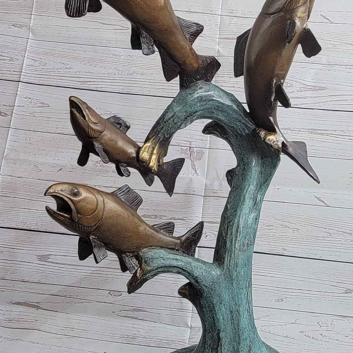 4 Fish Jumping Out of Water Bronze Metal Statue Sculpture Marine Decor ...