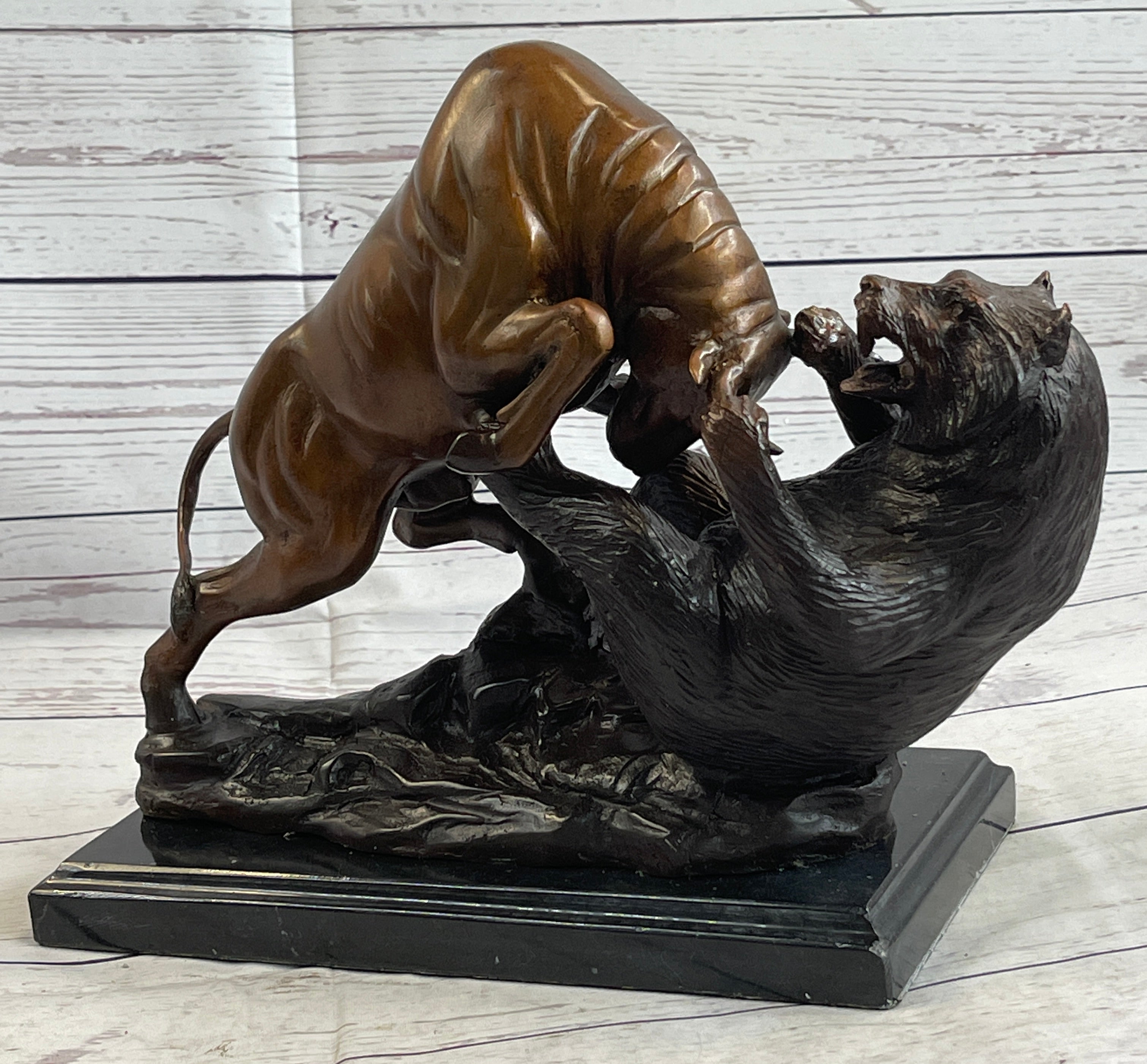 Bull vs Bear Bronze Metal Statue Sculpture Decor Stock Market x 13 –
