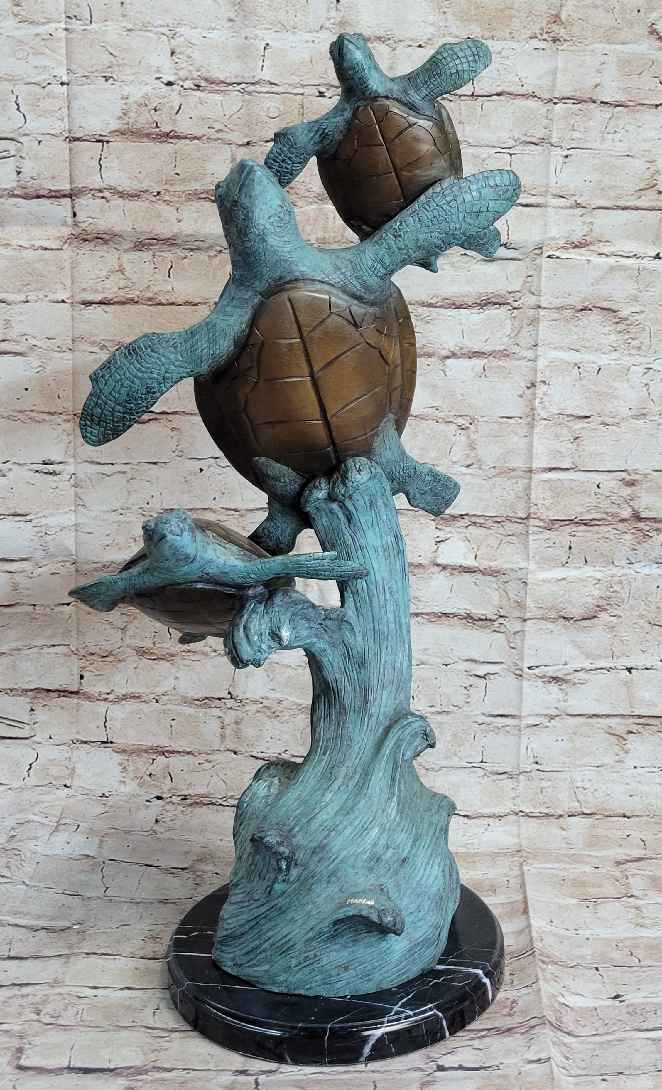 Sea Turtles Bronze Statue Sculpture Marine Wildlife Ocean Sea