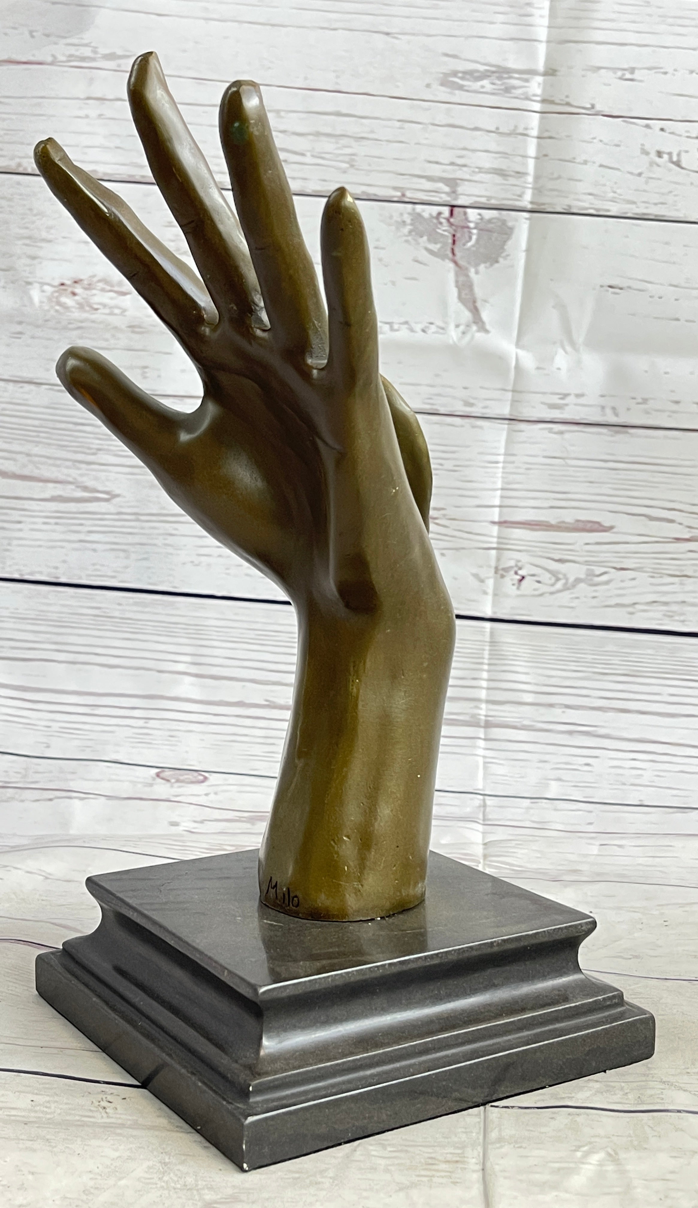 Surreal Bronze Sculpture Hand w/ Ear Statue Modern Art Abstract