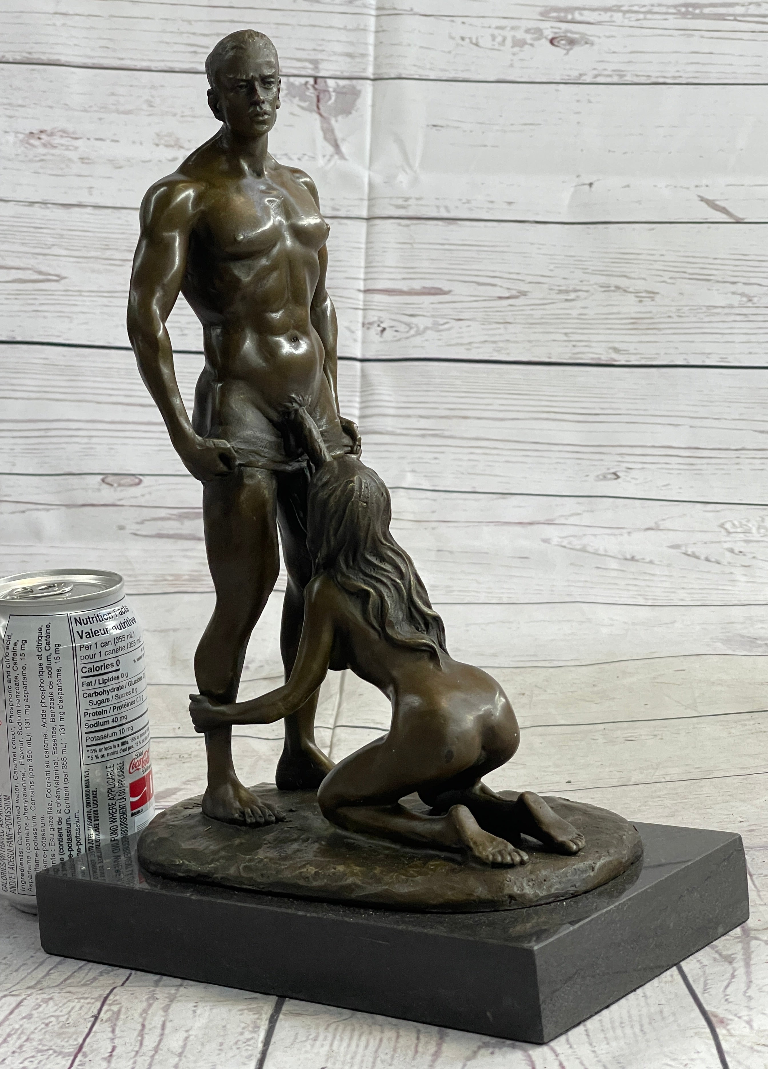 Blowjob Bronze Statue Sculpture Girl on Her Knees Erotic Art on Marble