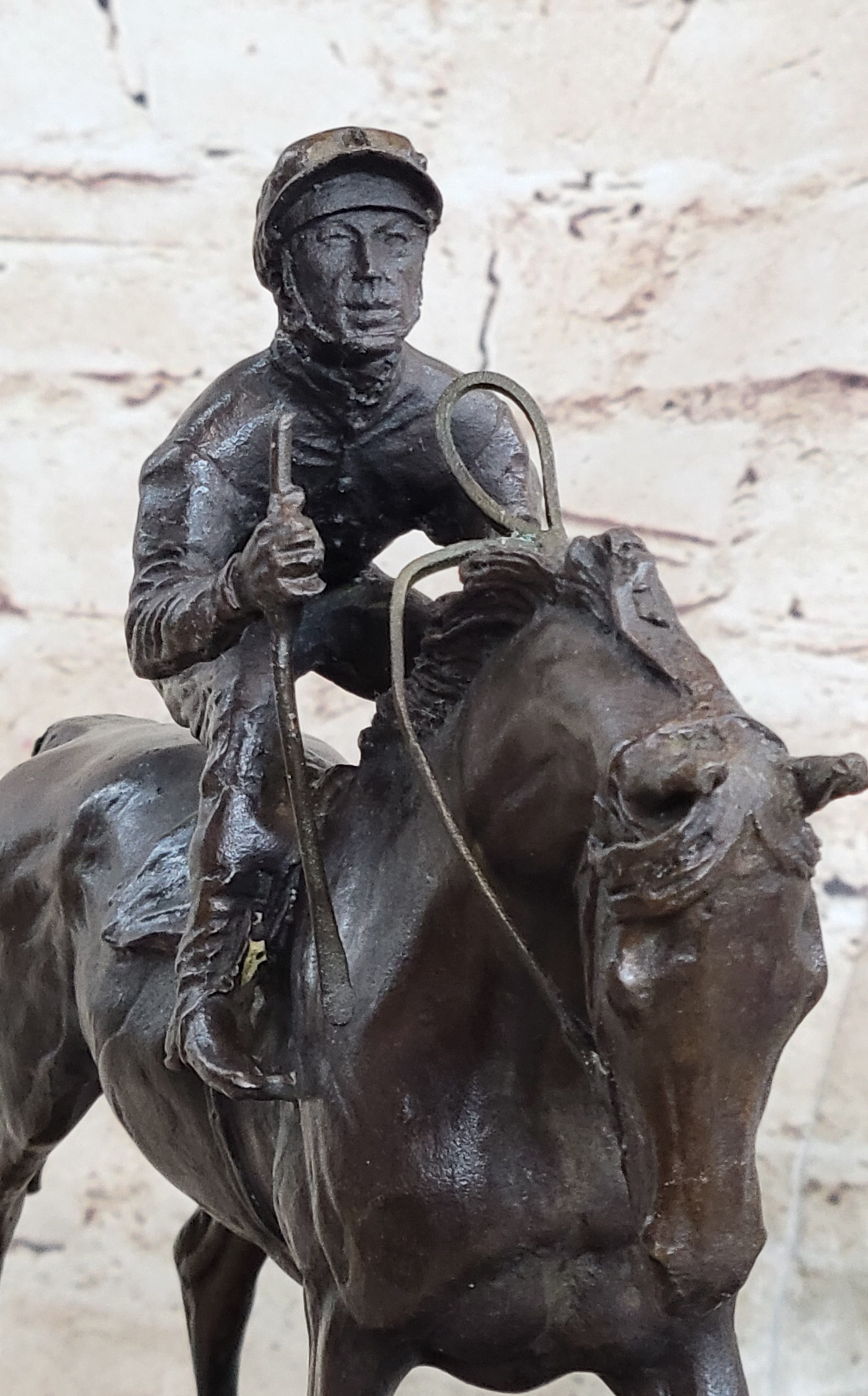 Jockey on Horse Racing Bronze offers Statue