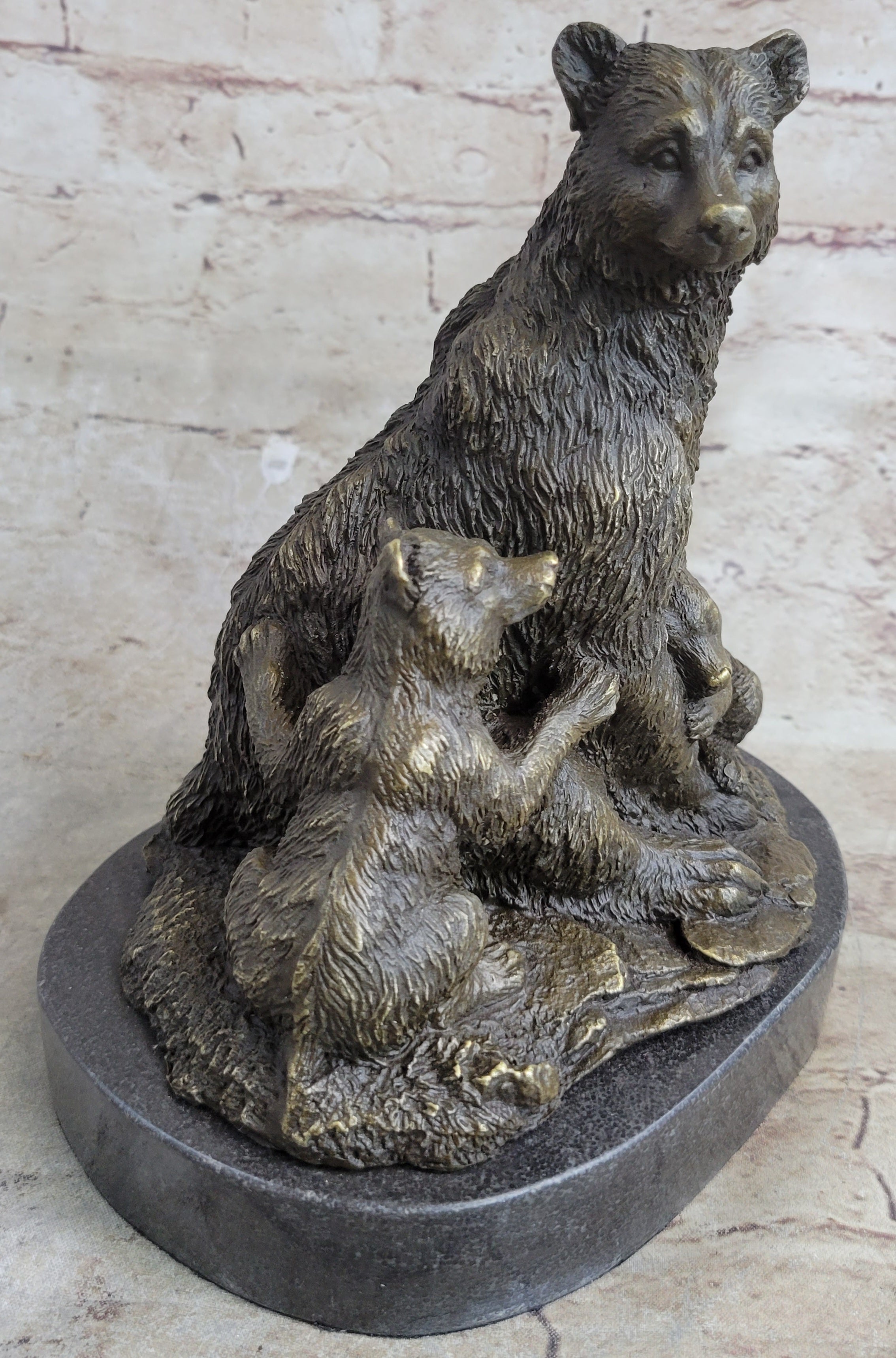 Signed Original Grizzly Bear with her two Cubs Bronze Sculpture Statue  Figurine