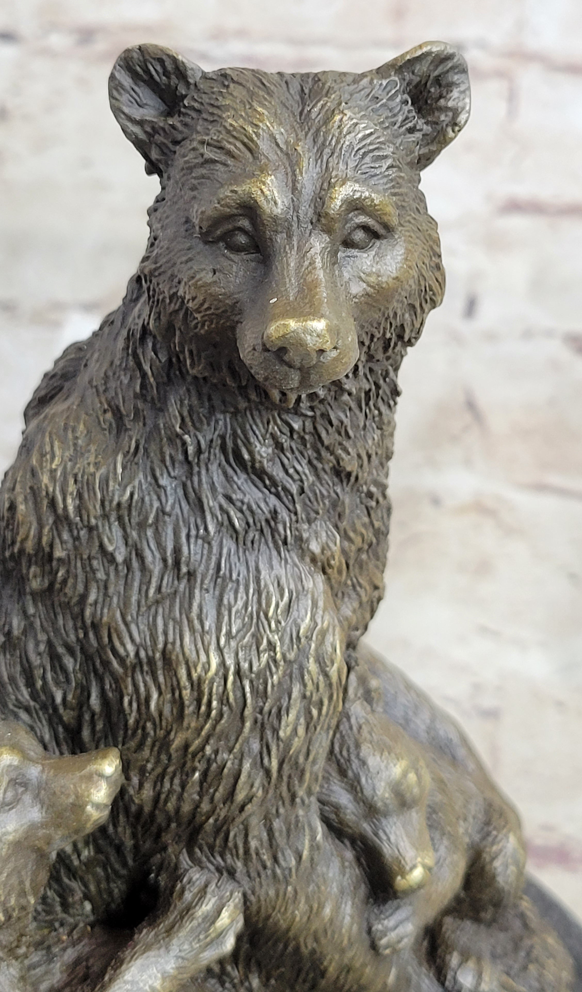 Signed Original Grizzly Bear with her two Cubs Bronze Sculpture Statue  Figurine