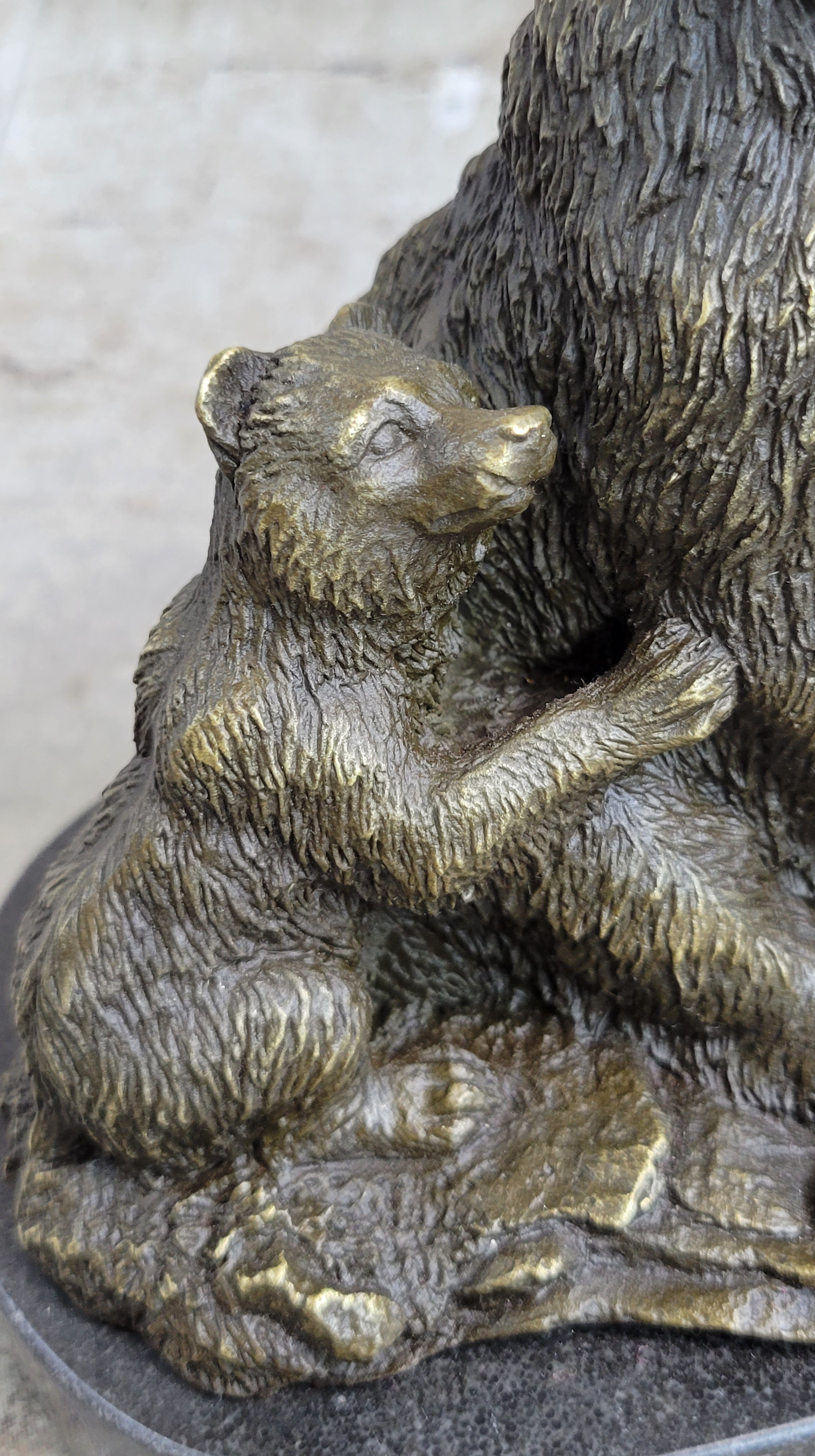 Signed Original Grizzly Bear with her two Cubs Bronze Sculpture Statue  Figurine