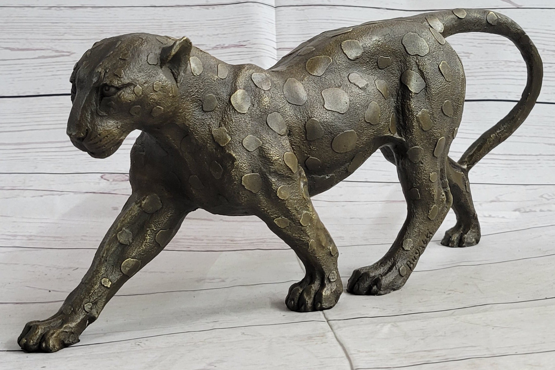 Hot Cast Bronze Cheetah Cat Figurine Sculpture Statue Decor