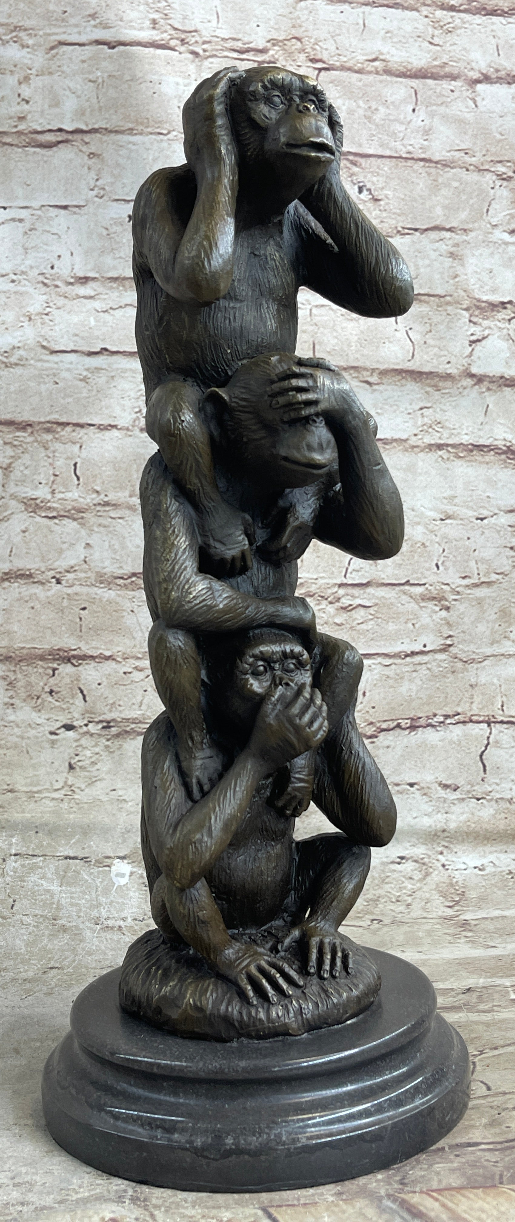 See Hear Speak No Evil Three Wise Monkeys Bronze Sculpture Statue